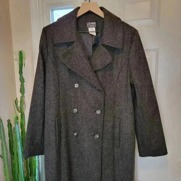 Levine Classics Gorgeous Dark Grey 100% Wool Long Trench Coat, Size 14 RN38843 - Picture 4 of 12